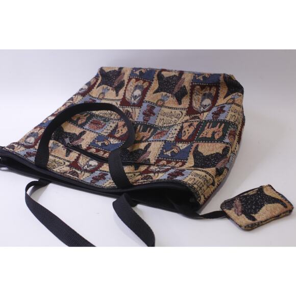 Faithful Companion, 90s Embroidered Cute Dogs Tapestry Design Tote with Little - Picture 2 of 4